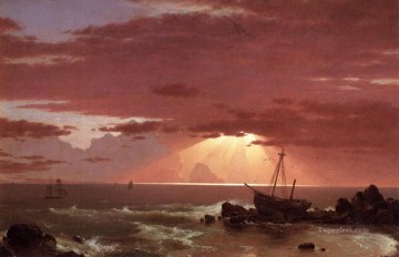 風景 Painting - 難破船の風景 ハドソン川 フレデリック・エドウィン・チャーチ・ビーチ